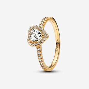 Pandora Elevated Heart Ring Oro | 38OVXURCK