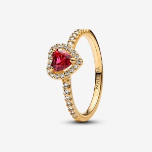Pandora Elevated Heart Ring Oro | 38QAYTZLJ