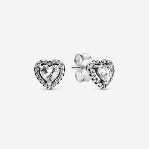 Pandora Elevated Heart Stud Earrings Argento | 45UPYXQAO