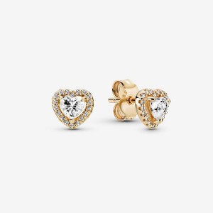 Pandora Elevated Heart Stud Earrings Oro | 06TEKOJZA