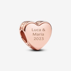 Pandora Engravable Heart Charm Rosa Oro | 18YERNSAT