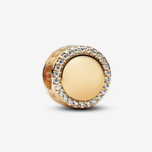 Pandora Engravable Sparkling Button Charm Oro | 40RVGDMPF