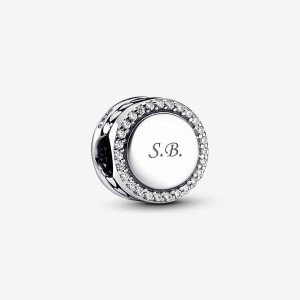 Pandora Engravable Sparkling Button Charm Argento | 14KOBAWMU