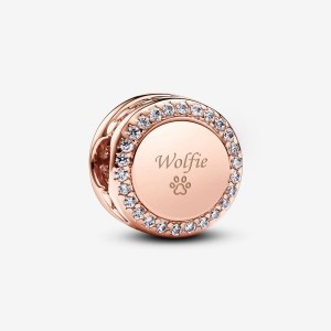 Pandora Engravable Sparkling Button Charm Rosa Oro | 89YGQWICU