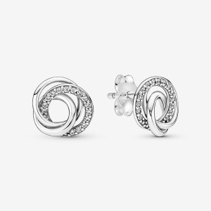 Pandora Family Always Encircled Stud Earrings Argento | 93YWDJIXU