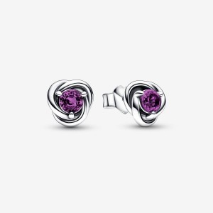 Pandora February Purple Eternity Circle Stud Earrings Argento | 40BOIZYVA