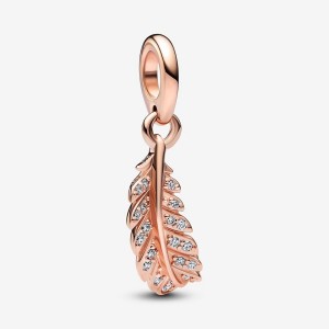 Pandora Floating Curved Feather Dangle Charm Rosa Oro | 12EAOCKBD