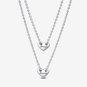 Pandora Forever & Always Splittable Heart Collier Necklaces Argento | 21BREAOXJ