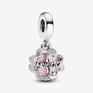 Pandora Four-leaf Clover Friendship Double Dangle Charm Argento | 92IKSJOWE