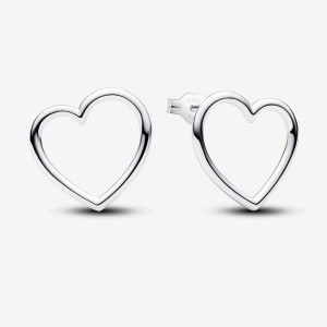 Pandora Front-facing Heart Stud Earrings Argento | 63QRGNUPH