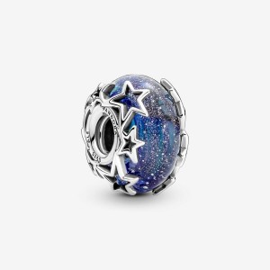 Pandora Galaxy Blue & Star Murano Charm Argento | 50IVJROKW