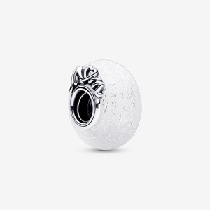 Pandora Glittery White Murano Glass Mom & Love Charm Argento | 94MZWLJGI
