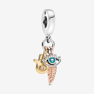 Pandora Hamsa, All-seeing Eye & Feather Spirituality Dangle Charm Colorate | 58JBUTFKV