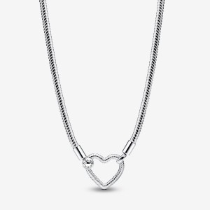 Pandora Heart Closure Snake Chain Necklace Argento | 98CDWKIYN
