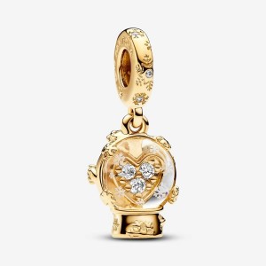 Pandora Heart Snowflake Snow Globe Dangle Charm Oro | 07WYPHFCD