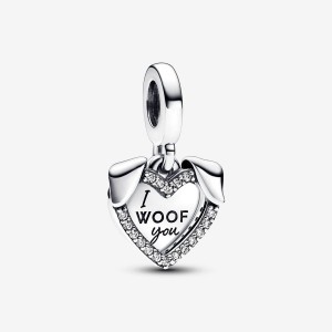 Pandora Heart & Dog Double Dangle Charm Argento | 41QOYAGKP