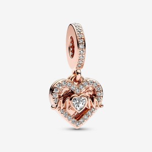 Pandora Heart & Mum Dangle Charm Rosa Oro | 14JHERPAT