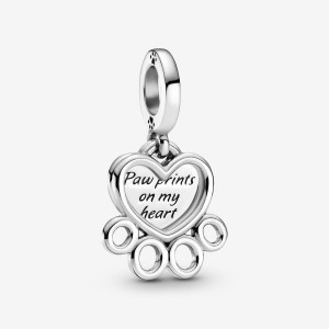 Pandora Hearts & Paw Print Dangle Charm Argento | 17FARMXUP