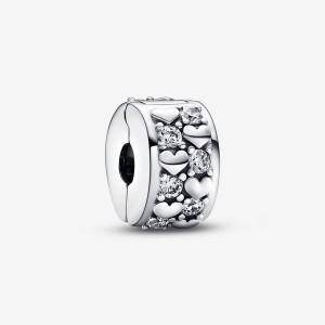 Pandora Infinite Hearts Sparkling Clip Charm Argento | 87AFPXKNT