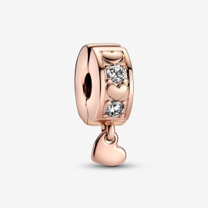 Pandora Infinite Hearts Sparkling Dangling Clip Charm Rosa Oro | 40XGFAPHO