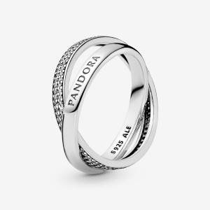Pandora Intertwined Logo and Pave Ring Argento | 37BZHQXUC