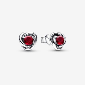 Pandora July True Red Eternity Circle Stud Earrings Argento | 96ZIPTXFY