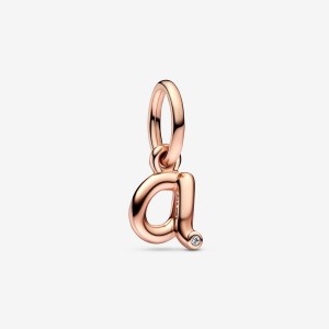Pandora Letter A Script Alphabet Dangle Charm Rosa Oro | 17GWDVYBH