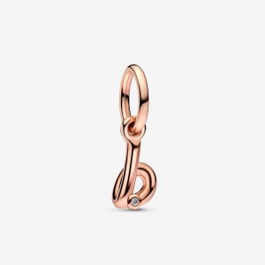 Pandora Letter B Script Alphabet Dangle Charm Rosa Oro | 25NGVWFES