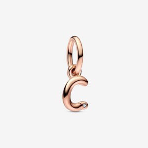 Pandora Letter C Script Alphabet Dangle Charm Rosa Oro | 16GHZIBMQ