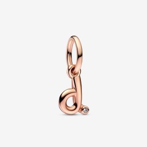 Pandora Letter D Script Alphabet Dangle Charm Rosa Oro | 62CKAOLHU