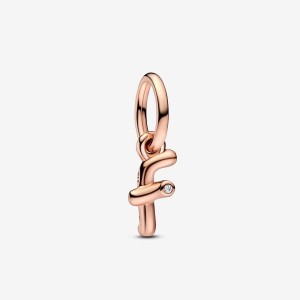Pandora Letter F Script Alphabet Dangle Charm Rosa Oro | 42RNYXIGJ