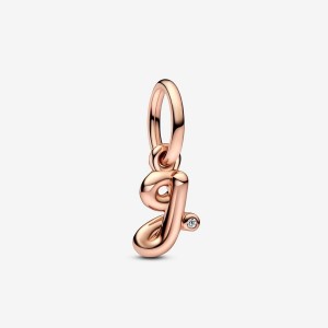 Pandora Letter G Script Alphabet Dangle Charm Rosa Oro | 81PLBIJGA