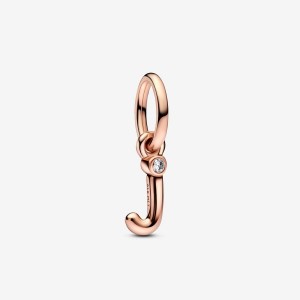 Pandora Letter J Script Alphabet Dangle Charm Rosa Oro | 36LSHXTKA