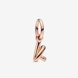 Pandora Letter K Script Alphabet Dangle Charm Rosa Oro | 65SPCTGQO
