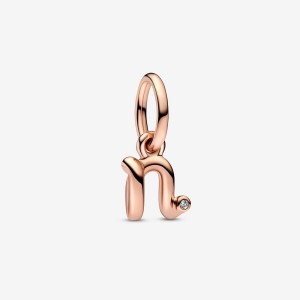 Pandora Letter N Script Alphabet Dangle Charm Rosa Oro | 59RWSGQYC