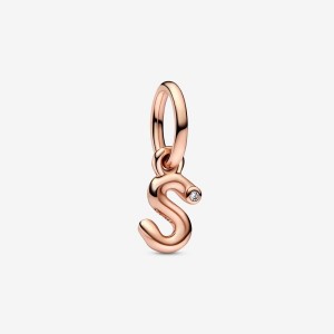 Pandora Letter S Script Alphabet Dangle Charm Rosa Oro | 92LGCPNAH