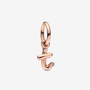 Pandora Letter T Script Alphabet Dangle Charm Rosa Oro | 06QNFJAVM