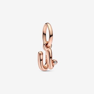 Pandora Letter U Script Alphabet Dangle Charm Rosa Oro | 64RQFJMWO