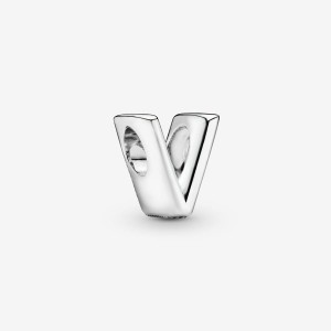 Pandora Letter V Alphabet Charm Argento | 58TCOVDNK