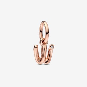 Pandora Letter W Script Alphabet Dangle Charm Rosa Oro | 45IKVCJUF