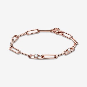Pandora Link Chain & Stones Bracelet Rosa Oro | 46LZHNXRJ