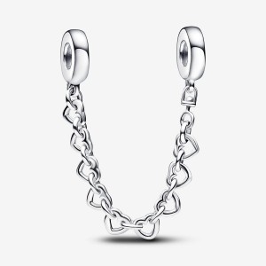 Pandora Linked Hearts Safety Chain Argento | 36YFIWQDO