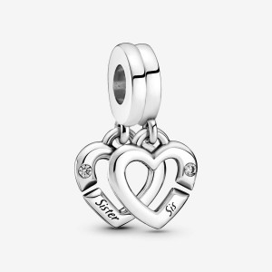 Pandora Linked Sister Hearts Split Dangle Charm Argento | 34HRJOMSK