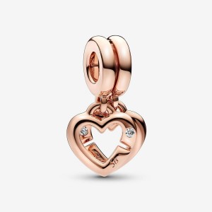 Pandora Linked Sister Hearts Split Dangle Charm Rosa Oro | 64EBQNGTY