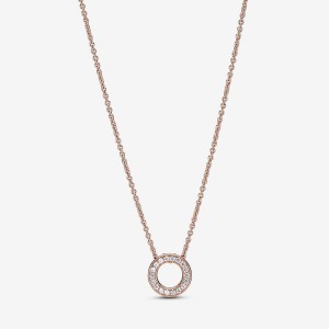 Pandora Logo Pave Circle Collier Necklace Rosa Oro | 21BDRNYKA