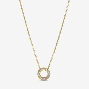 Pandora Logo Pave Circle Collier Necklace Oro | 70BJOCTSQ