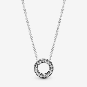 Pandora Logo Pave Circle Collier Necklace Argento | 48HCVTXSQ