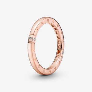 Pandora Logo & Hearts Ring Rosa Oro | 63YGAIFOJ