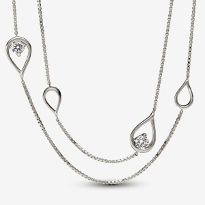 Pandora Long Pendant Necklace 0.50 carat tw 14k White Gold Bianche Oro | 09WJGKSRC