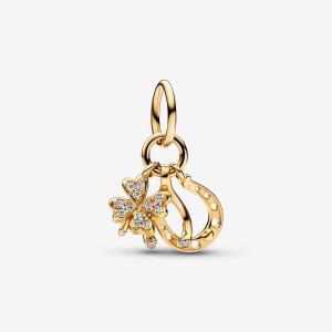Pandora Lucky Clover, Wishbone & Horseshoe Dangle Charm Oro | 75RBPFCWK
